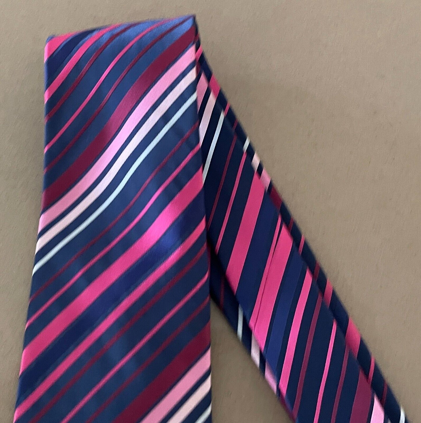 NeckTie CEDAR WOOD STATE Pink Shades & Blue Stripe Polyester 9.5cm Wide Tie