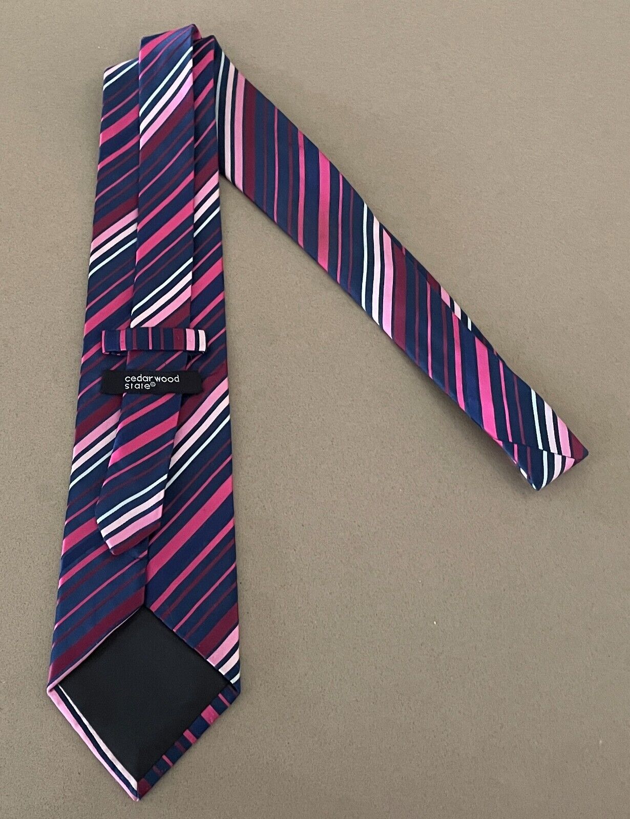 NeckTie CEDAR WOOD STATE Pink Shades & Blue Stripe Polyester 9.5cm Wide Tie
