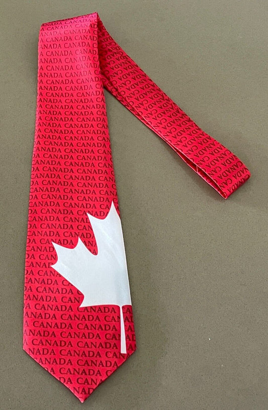 NeckTie CANADA Red White Black Souvenir Maple Leaf Print Polyester Neck Tie