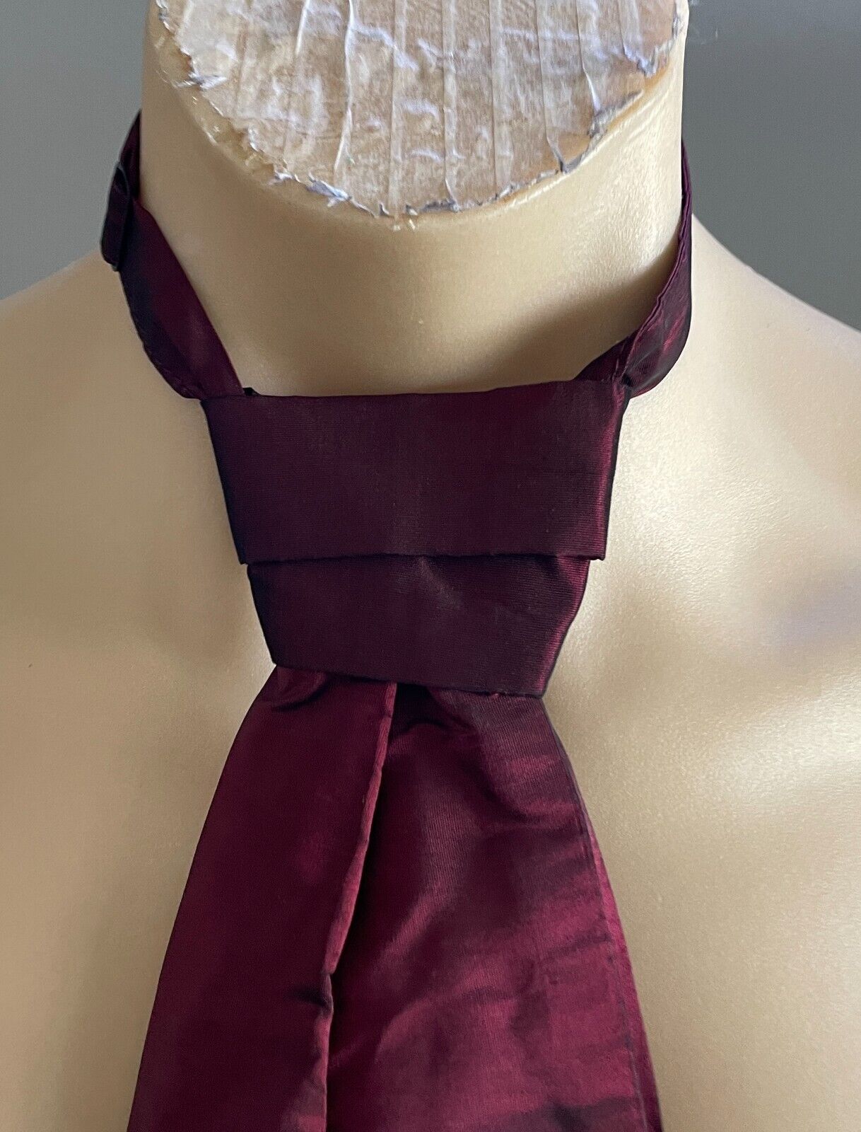 LIDO Pre-Tied Neck Tie Cravat Maroon Puff Adjustable Clasp Vintage Necktie NEW