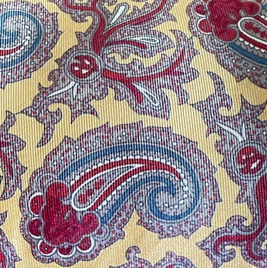Mens Silk Tie YVES SAINT LAURENT NeckTie Pale Yellow Multicolour Paisley Print