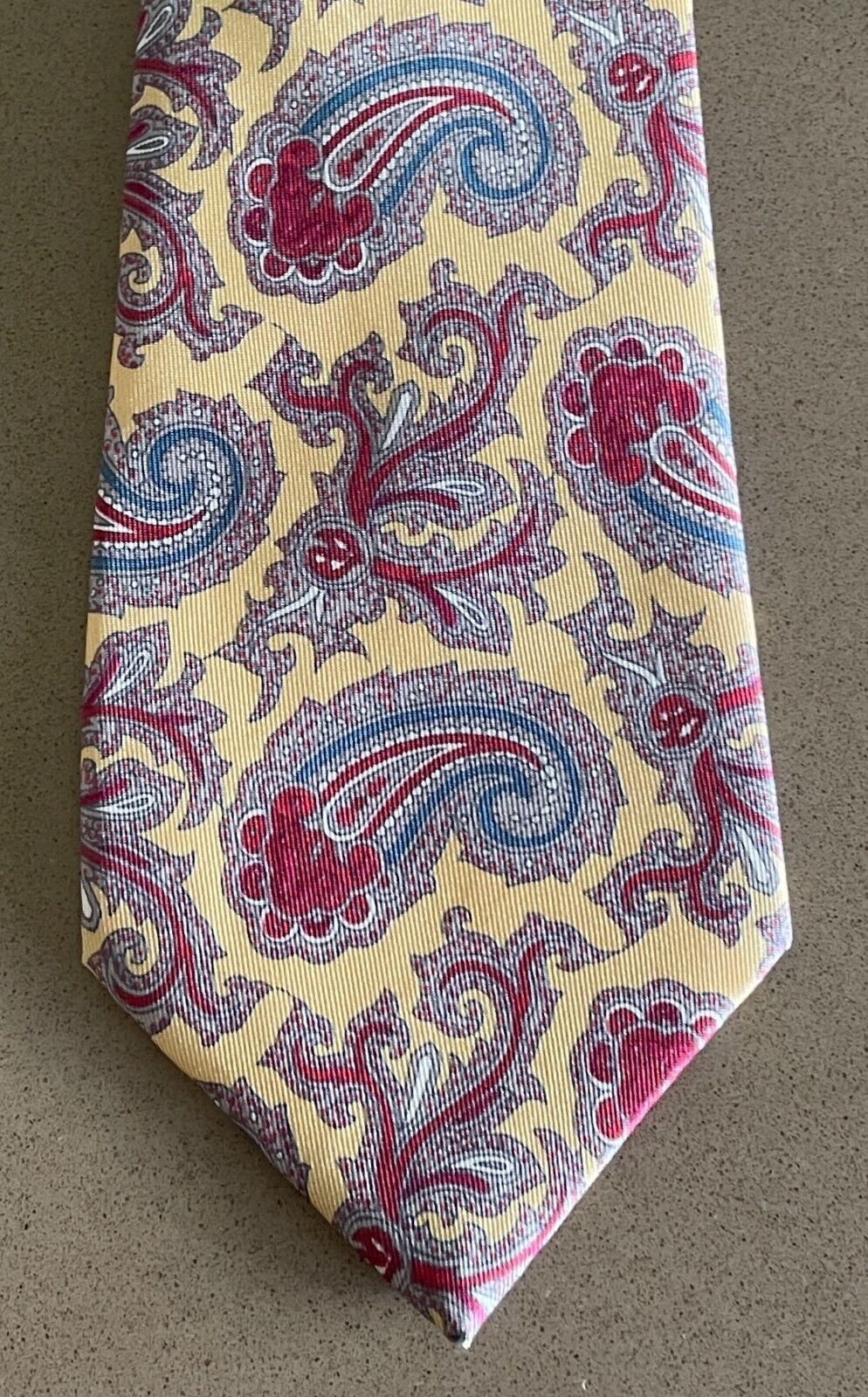 Mens Silk Tie YVES SAINT LAURENT NeckTie Pale Yellow Multicolour Paisley Print
