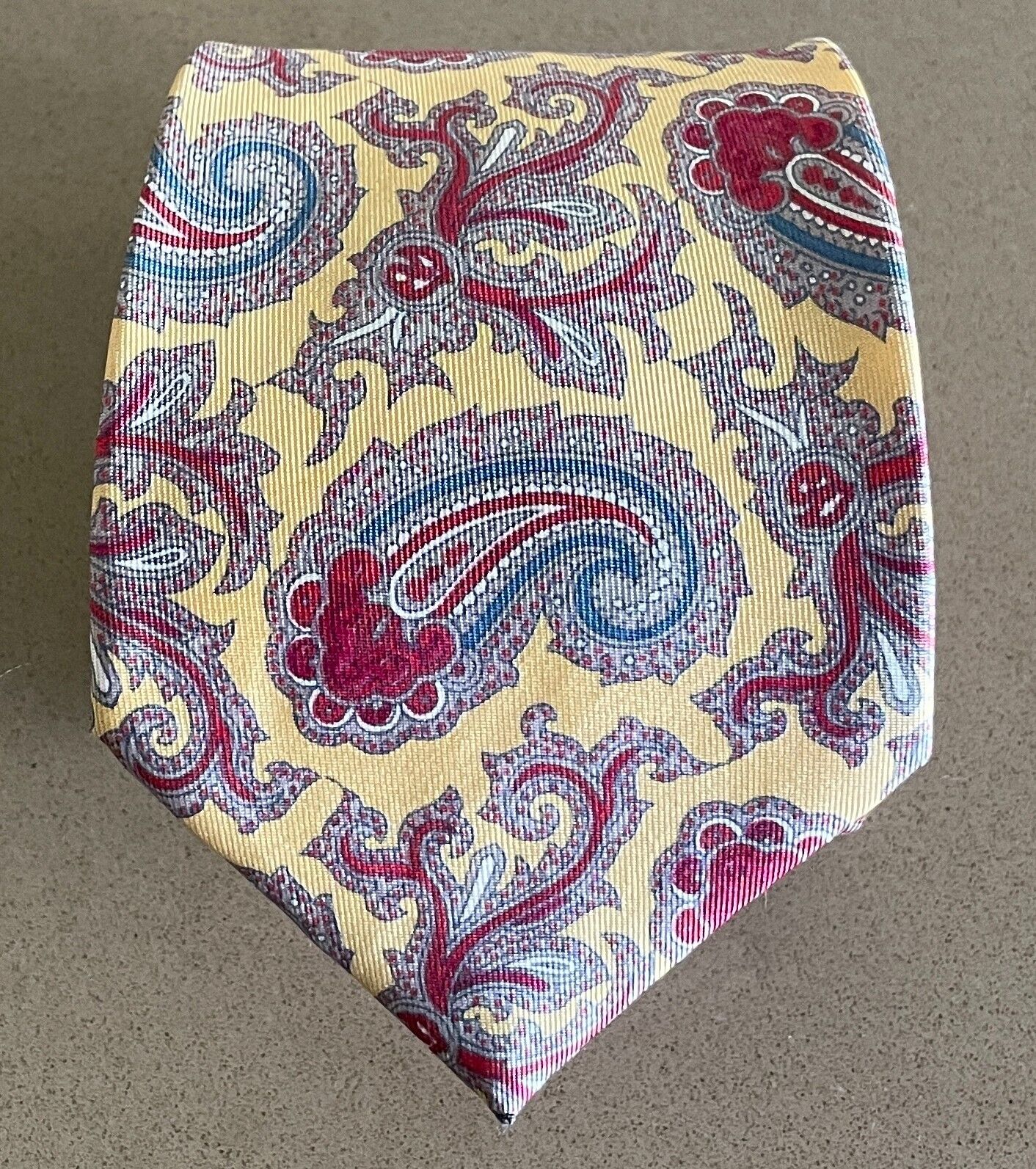 Mens Silk Tie YVES SAINT LAURENT NeckTie Pale Yellow Multicolour Paisley Print