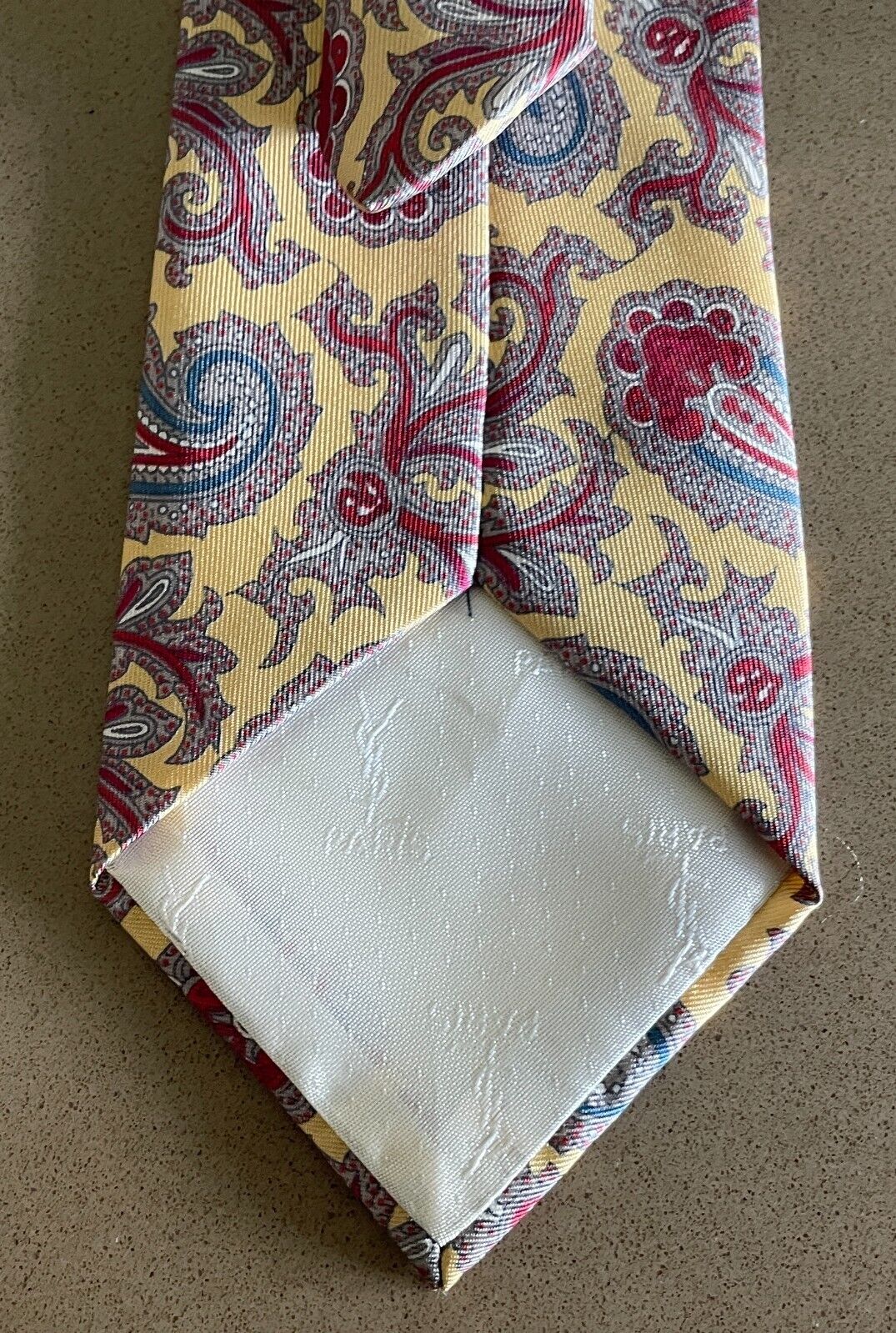 Mens Silk Tie YVES SAINT LAURENT NeckTie Pale Yellow Multicolour Paisley Print