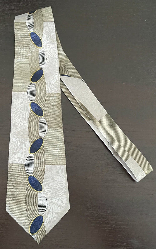 Mens Silk Tie MOULIN ROUGE Champagne Navy Khaki Gold Print Formal NeckTie NEW
