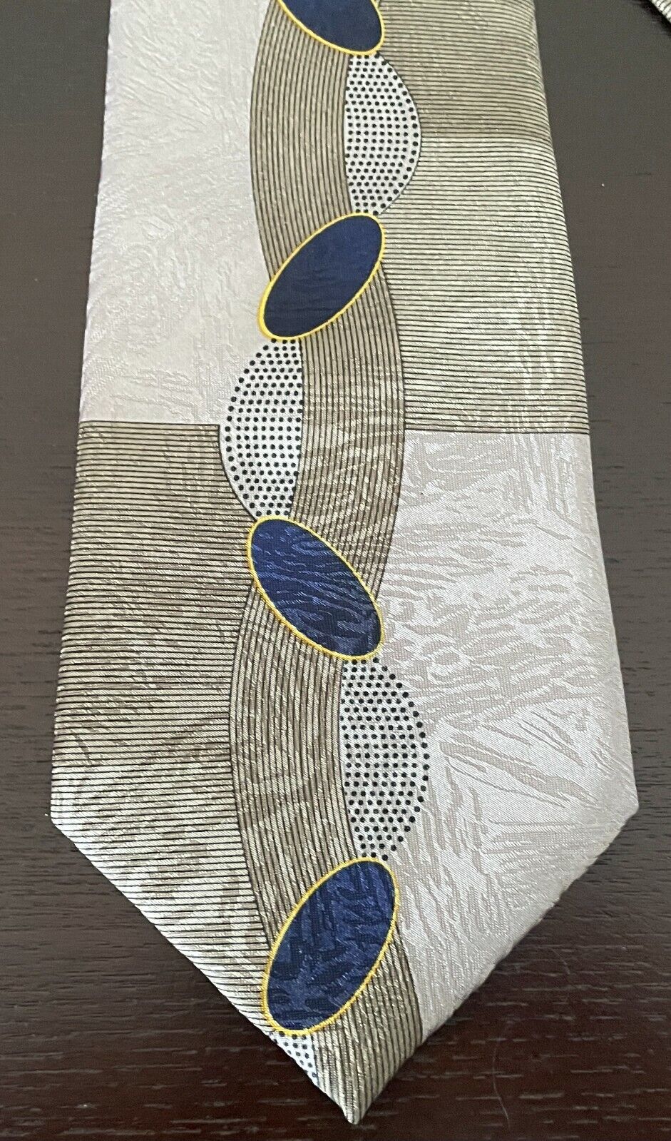 Mens Silk Tie MOULIN ROUGE Champagne Navy Khaki Gold Print Formal NeckTie NEW