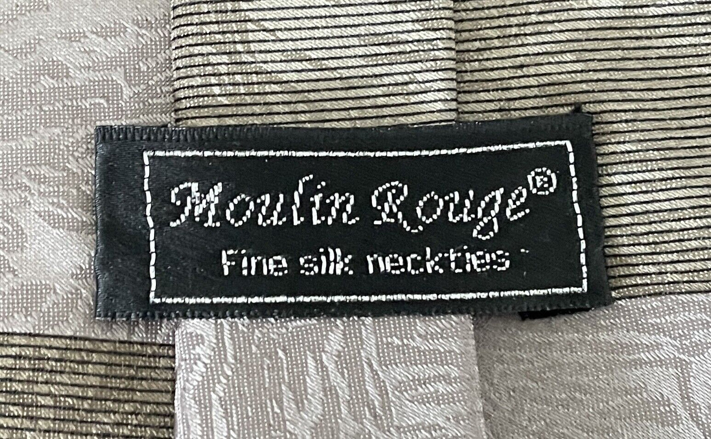 Mens Silk Tie MOULIN ROUGE Champagne Navy Khaki Gold Print Formal NeckTie NEW