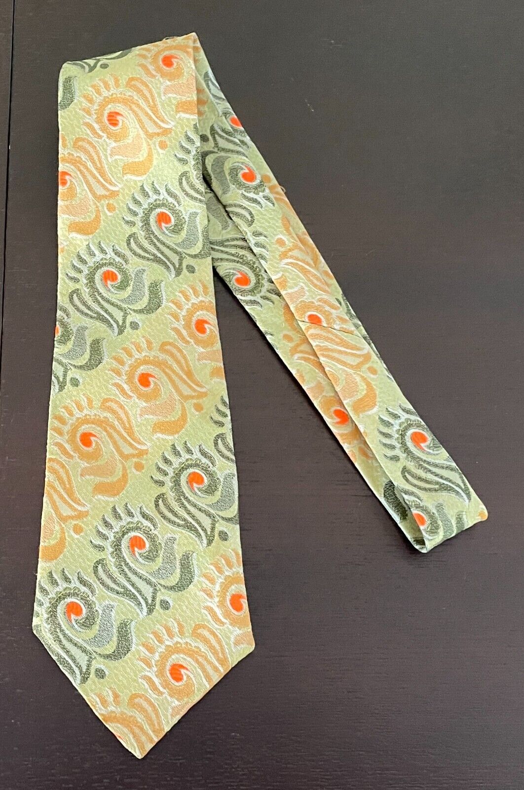 Vintage NeckTie WOOLWORTHS 1970's Green Yellow Orange Neon Print Neck Tie