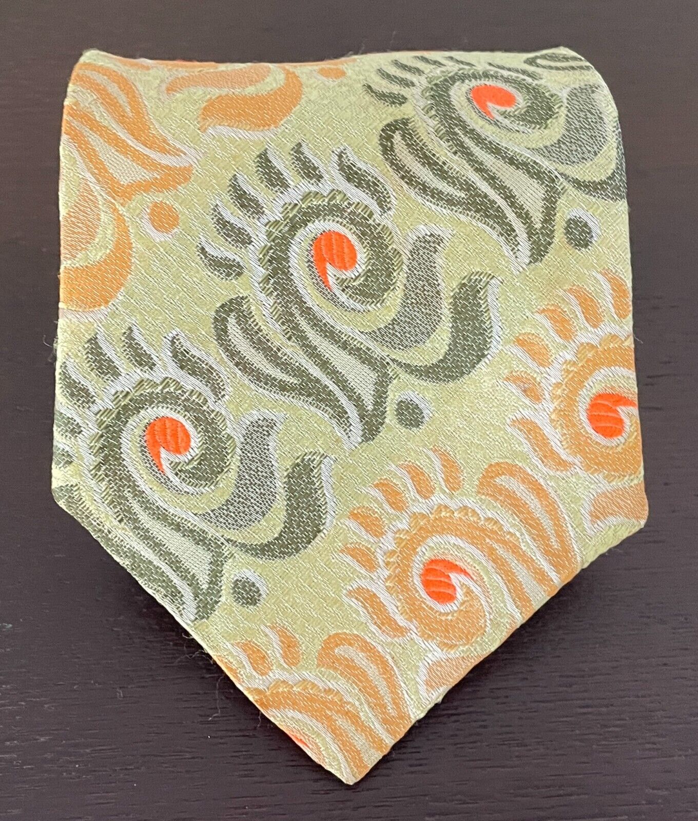 Vintage NeckTie WOOLWORTHS 1970's Green Yellow Orange Neon Print Neck Tie
