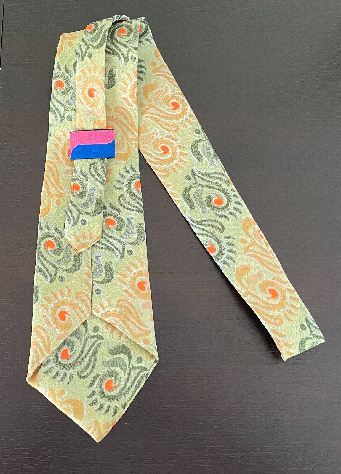 Vintage NeckTie WOOLWORTHS 1970's Green Yellow Orange Neon Print Neck Tie
