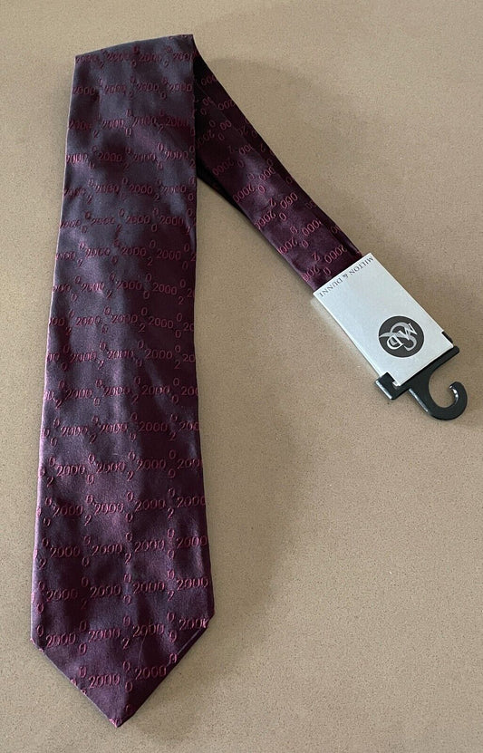 Year 2000 Neck Tie MILTON & DUNNE Vintage Silk Burgundy Party Theme Costume Y2K