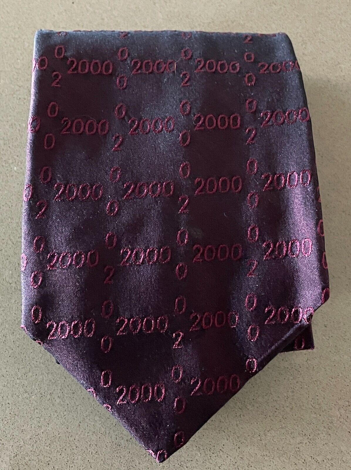 Year 2000 Neck Tie MILTON & DUNNE Vintage Silk Burgundy Party Theme Costume Y2K