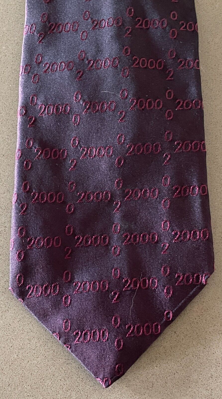 Year 2000 Neck Tie MILTON & DUNNE Vintage Silk Burgundy Party Theme Costume Y2K