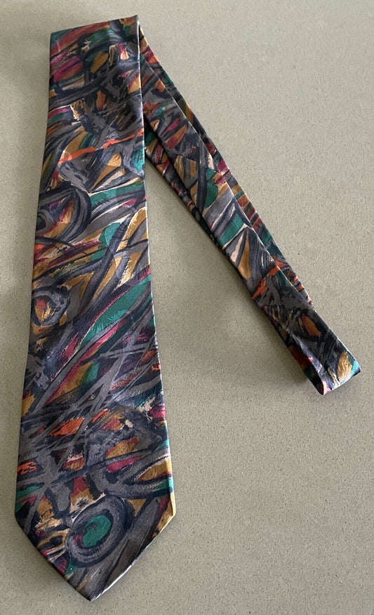 Mens Vintage NeckTie REINE SEIDE  1980's Multicoloured Abstract Print Retro Tie