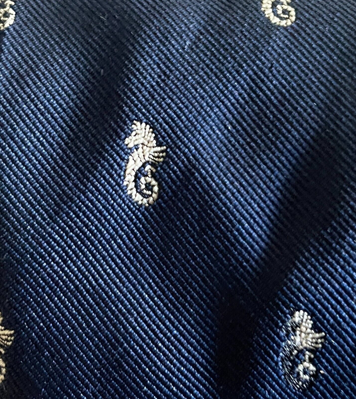Mens Silk Tie Vintage Navy Blue & Off White Sea Horse Print NeckTie