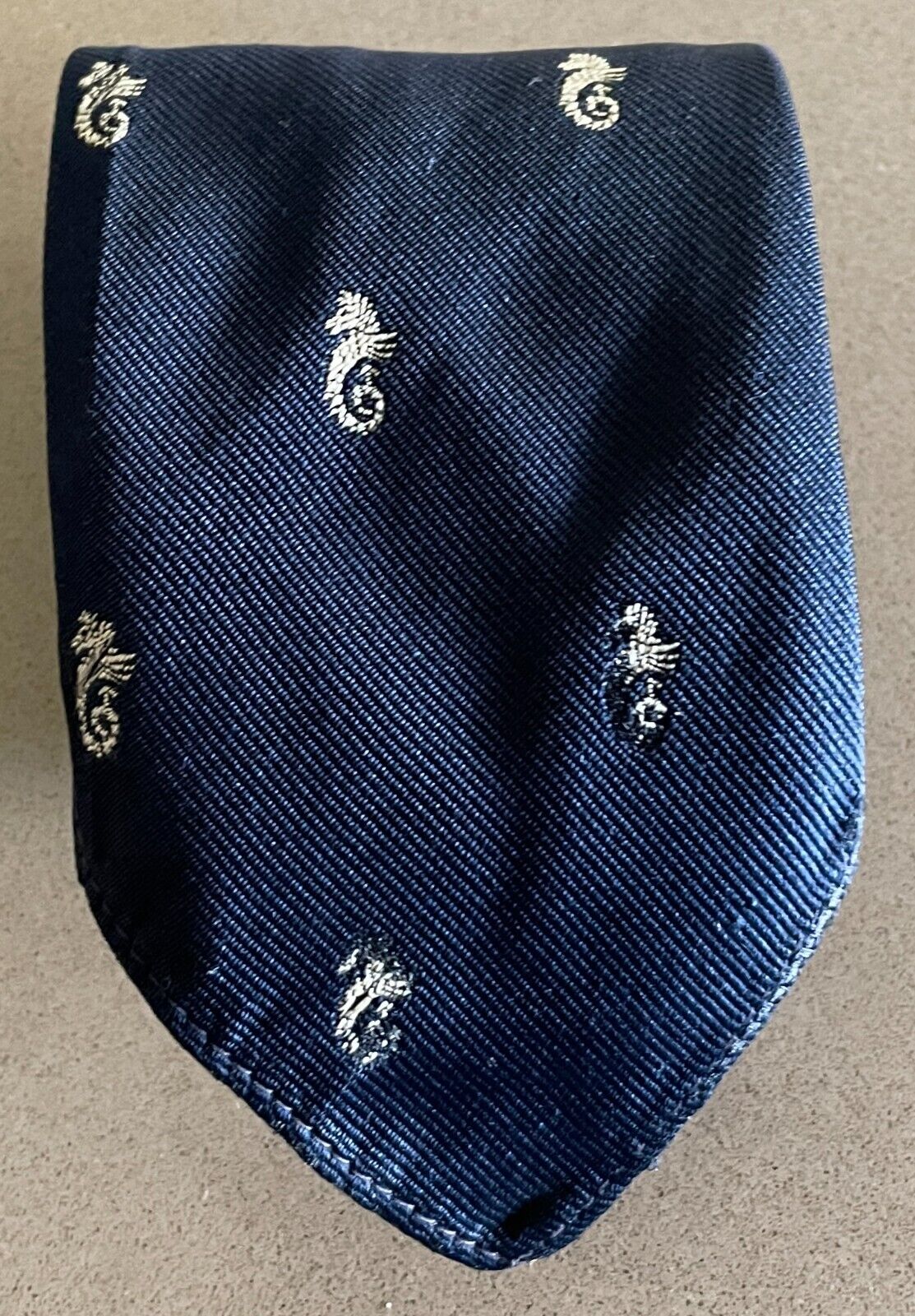 Mens Silk Tie Vintage Navy Blue & Off White Sea Horse Print NeckTie