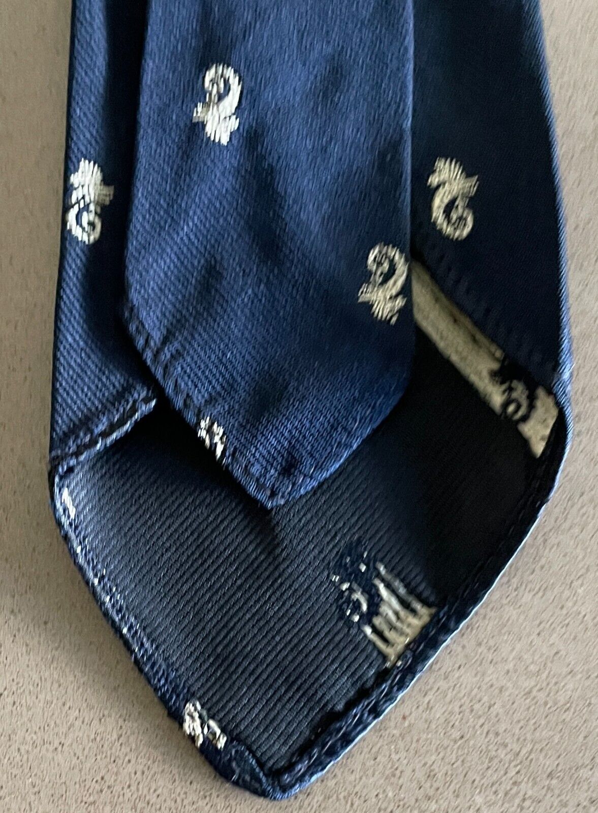 Mens Silk Tie Vintage Navy Blue & Off White Sea Horse Print NeckTie