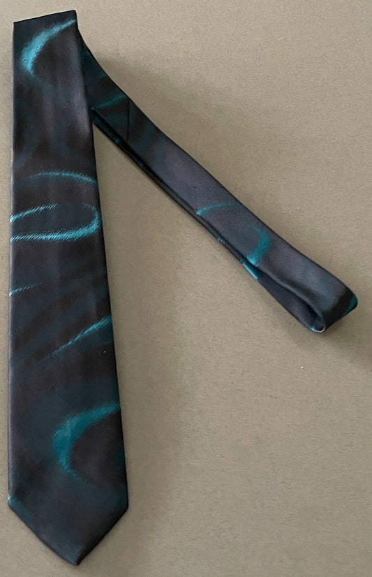 Mens Vintage HOLLY GREEN NeckTie Jade & Brown Swirl Print Thin Tie