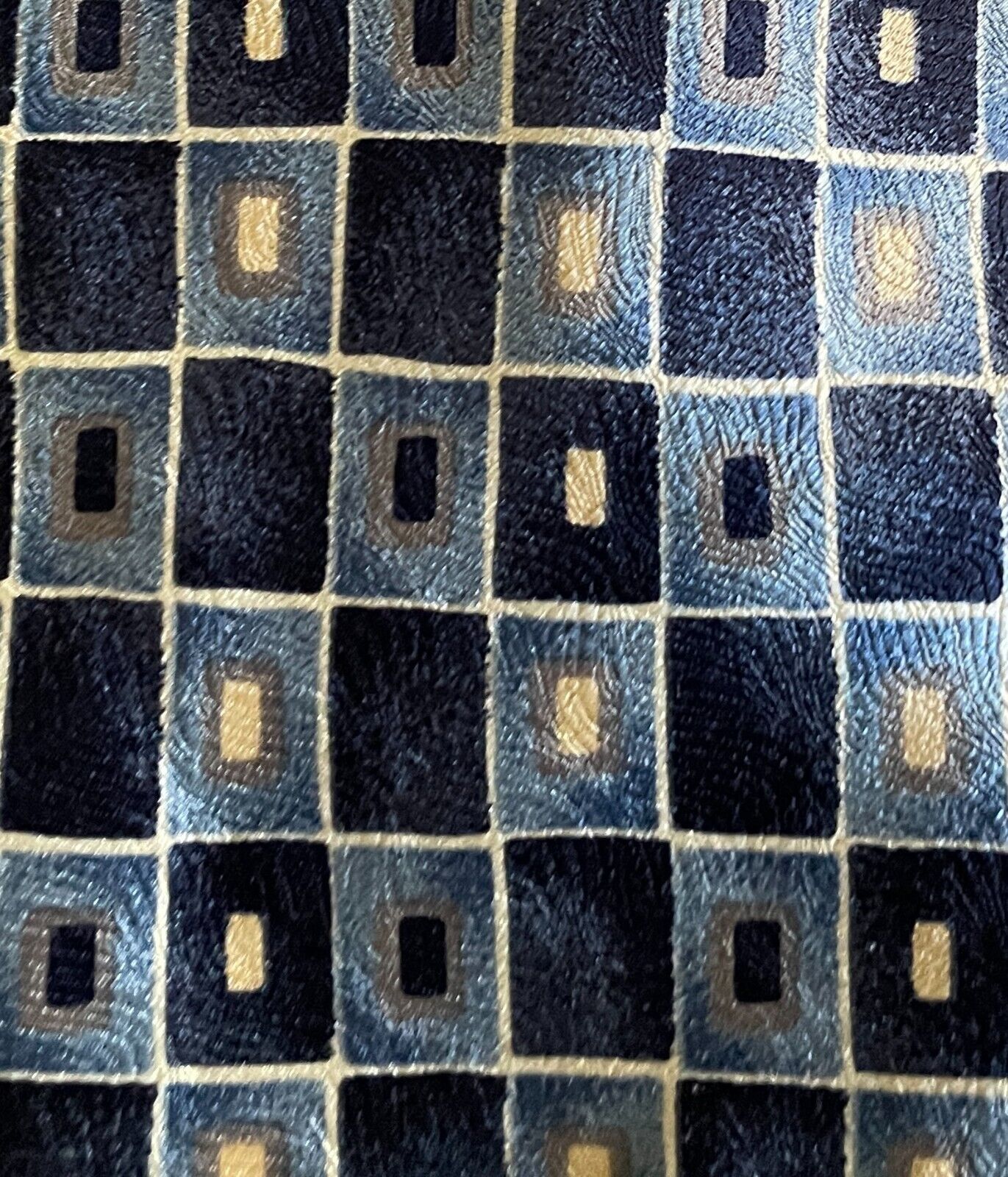 Mens Silk NeckTie GILO RIATTI Navy Light Blue  Cream Taupe Tile Print Neck Tie