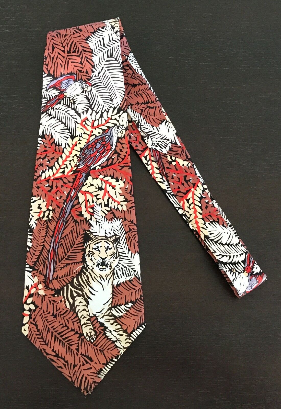 Mens NeckTie GARY DAVID Loud Wide Tiger & Parrot Print Colourful NEW 1970's Tie