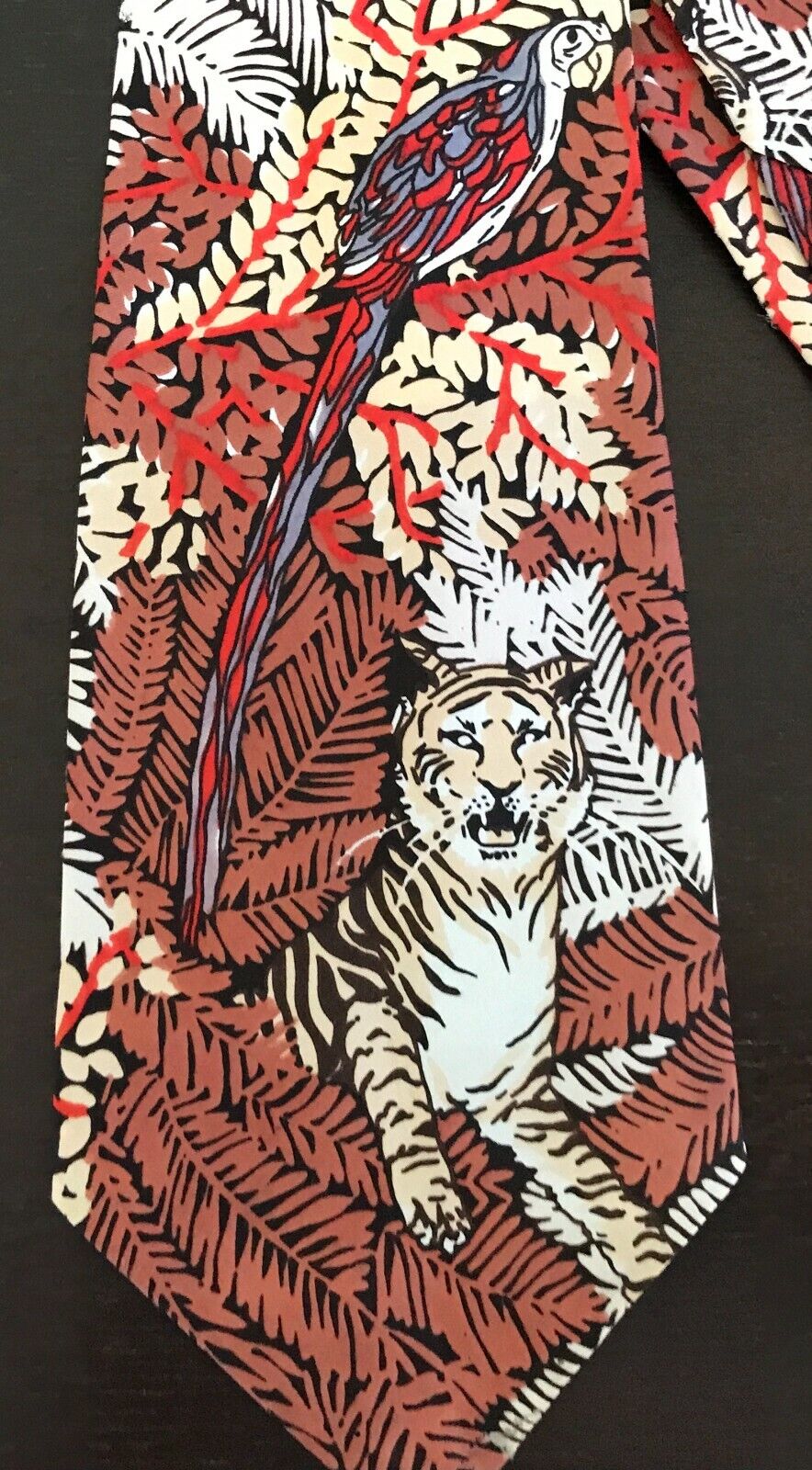 Mens NeckTie GARY DAVID Loud Wide Tiger & Parrot Print Colourful NEW 1970's Tie
