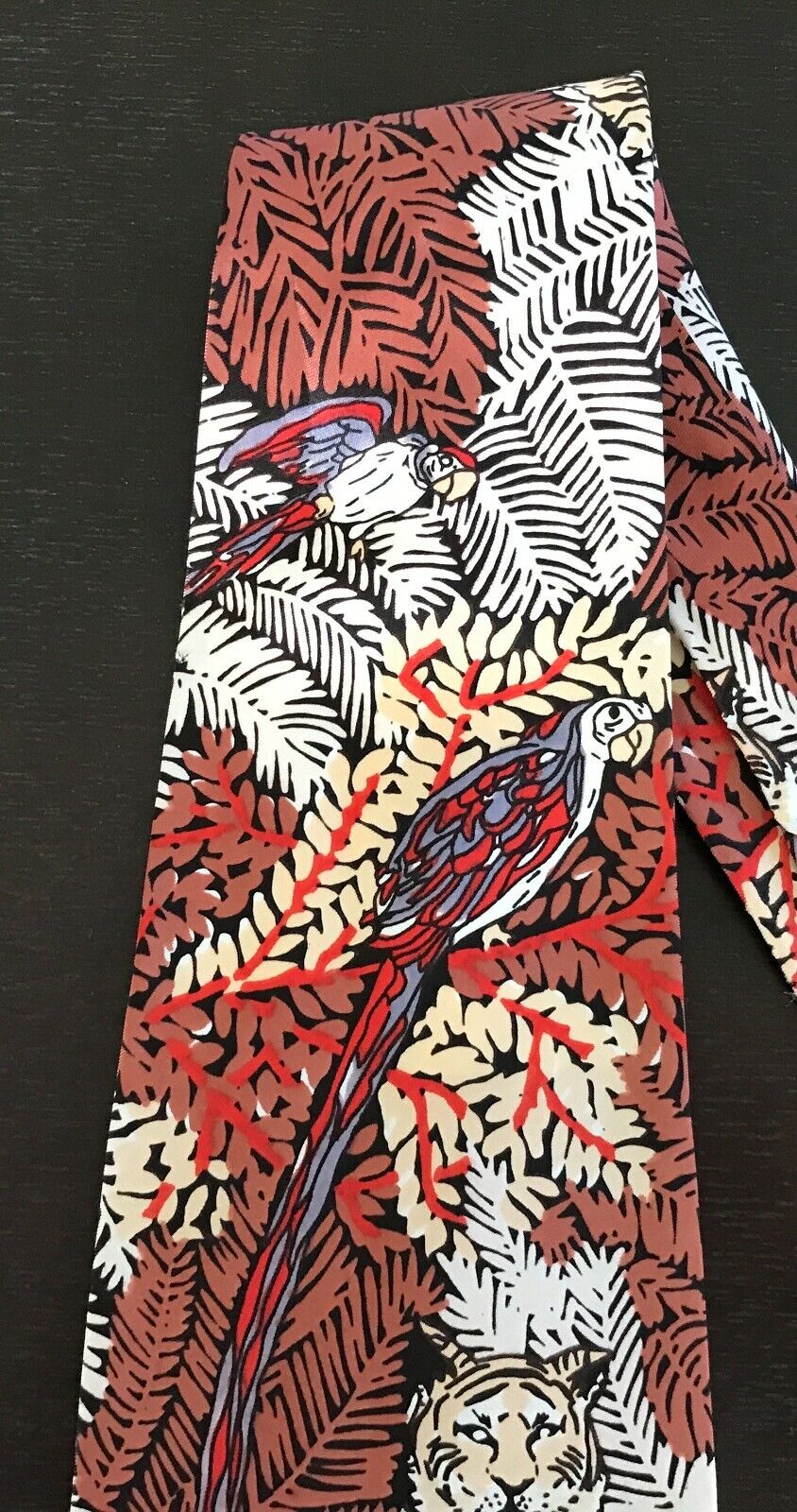 Mens NeckTie GARY DAVID Loud Wide Tiger & Parrot Print Colourful NEW 1970's Tie