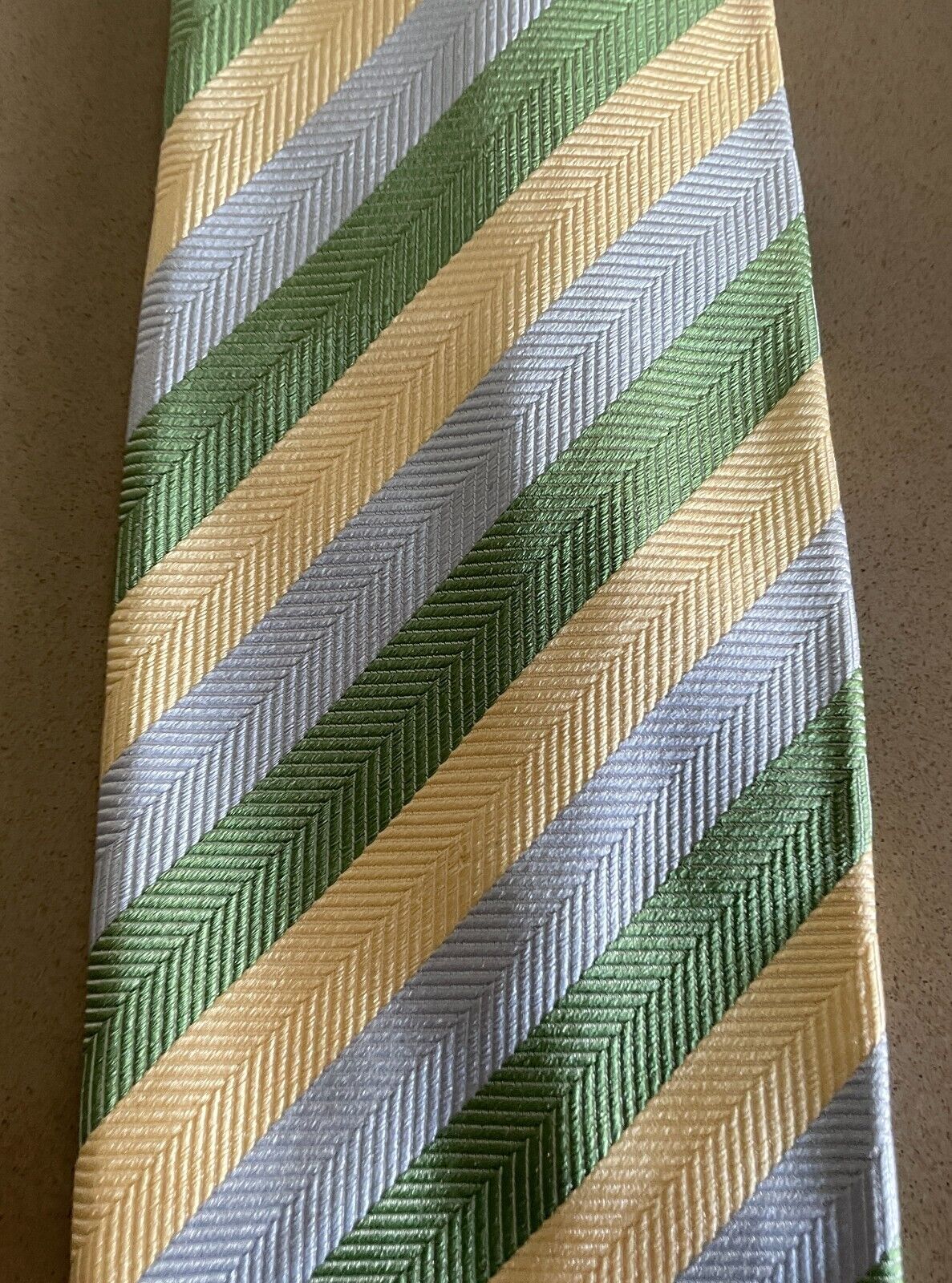 COUNTRY ROAD Silk Tie Neck Pale Yellow Blue Green Stripe Mens
