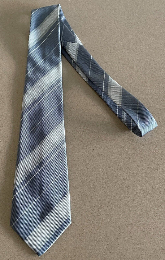 Mens Vintage Thin Tie NeckTie Shades of Grey Stripe Print Polyester Neck Tie
