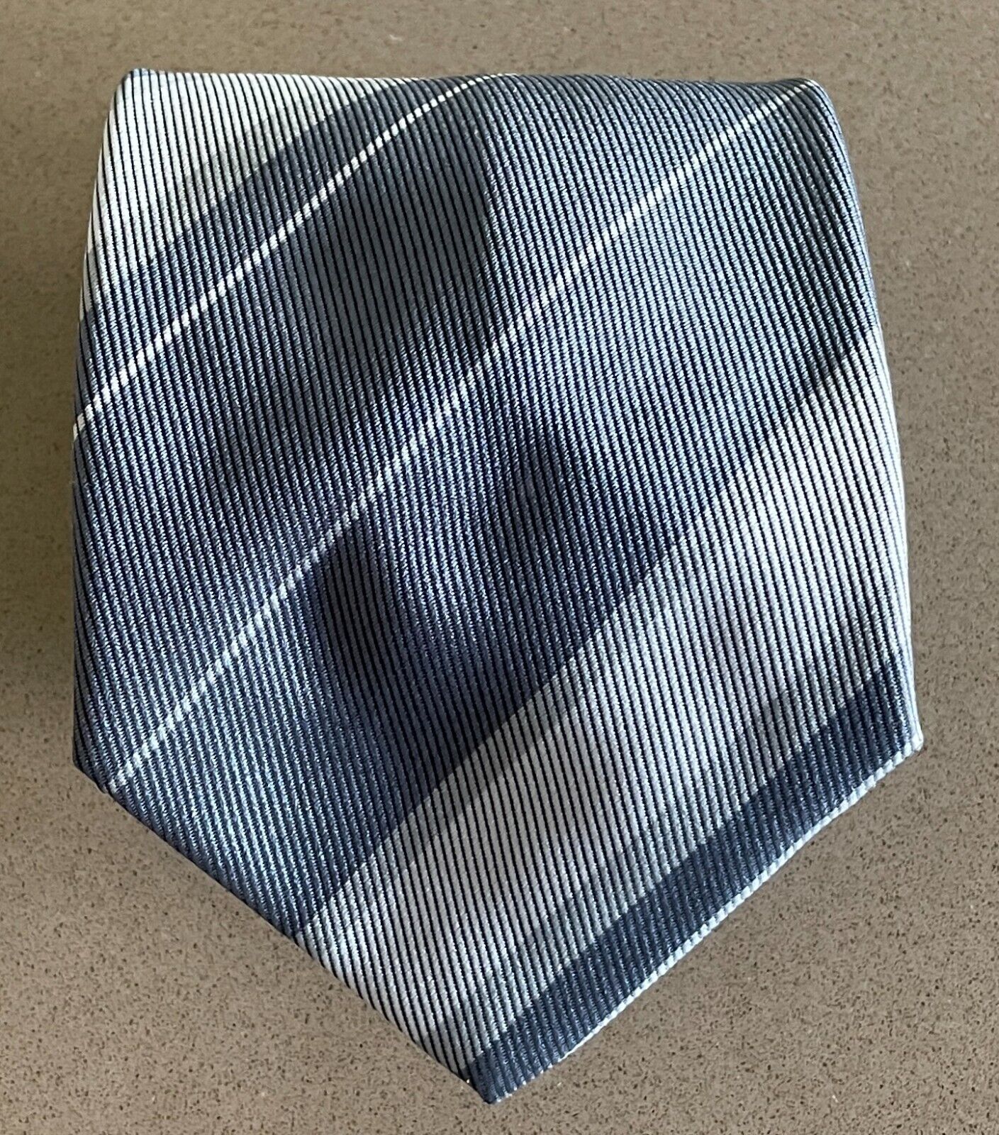 Mens Vintage Thin Tie NeckTie Shades of Grey Stripe Print Polyester Neck Tie