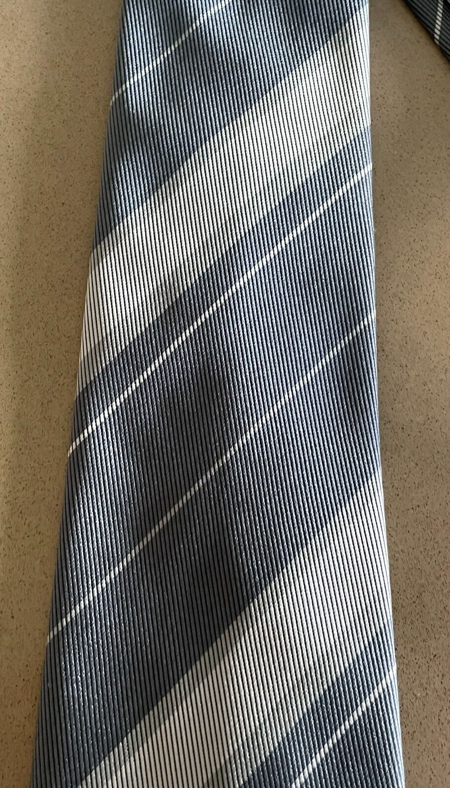 Mens Vintage Thin Tie NeckTie Shades of Grey Stripe Print Polyester Neck Tie