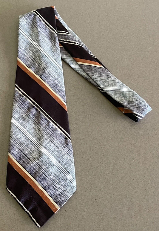 Vintage Mens NeckTie HOLLY GREEN Shades of Brown Beige Caramel Stripe Wide Tie