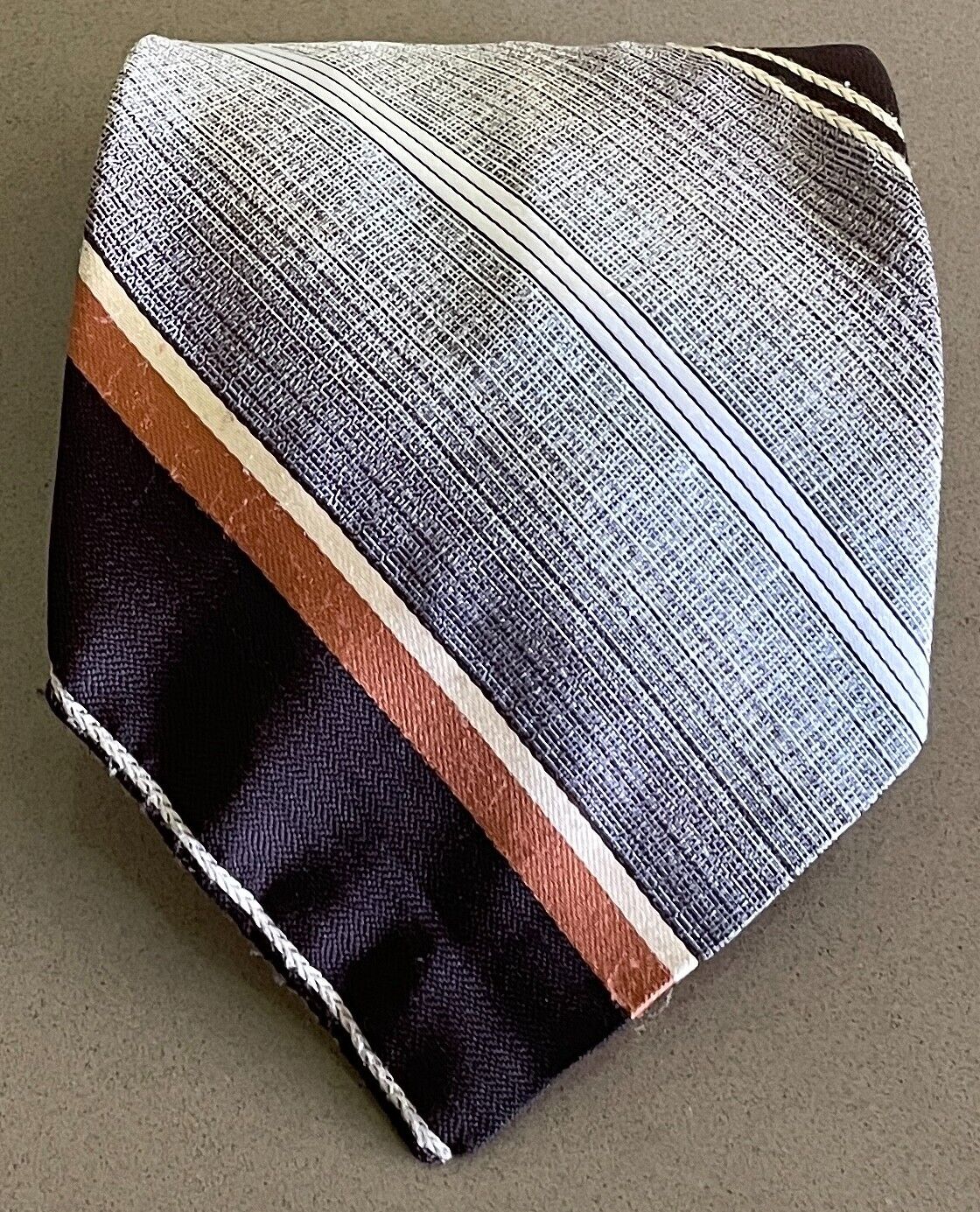 Vintage Mens NeckTie HOLLY GREEN Shades of Brown Beige Caramel Stripe Wide Tie