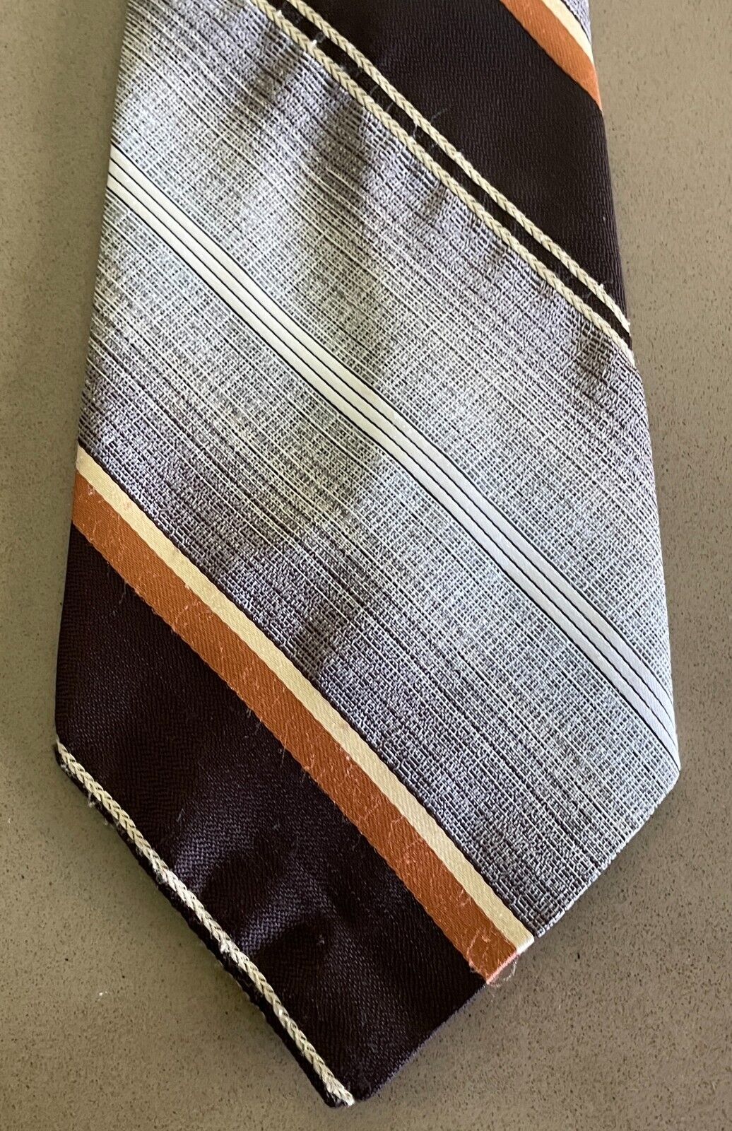 Vintage Mens NeckTie HOLLY GREEN Shades of Brown Beige Caramel Stripe Wide Tie