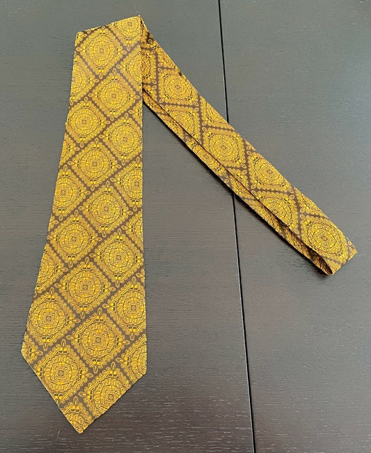 GALECO Vintage Mens Tie Necktie 1960s 1970s Golden Brown Orange Jacquard Print