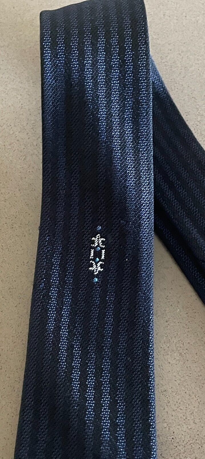 Mens Vintage 1960's 1970's YORK Thin Tie NeckTie Iridescent Black & Navy Stripe