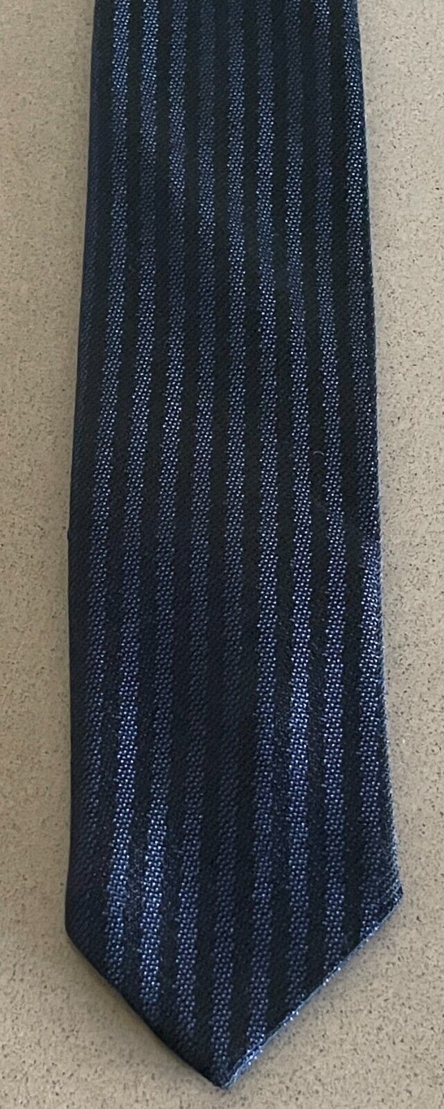 Mens Vintage 1960's 1970's YORK Thin Tie NeckTie Iridescent Black & Navy Stripe