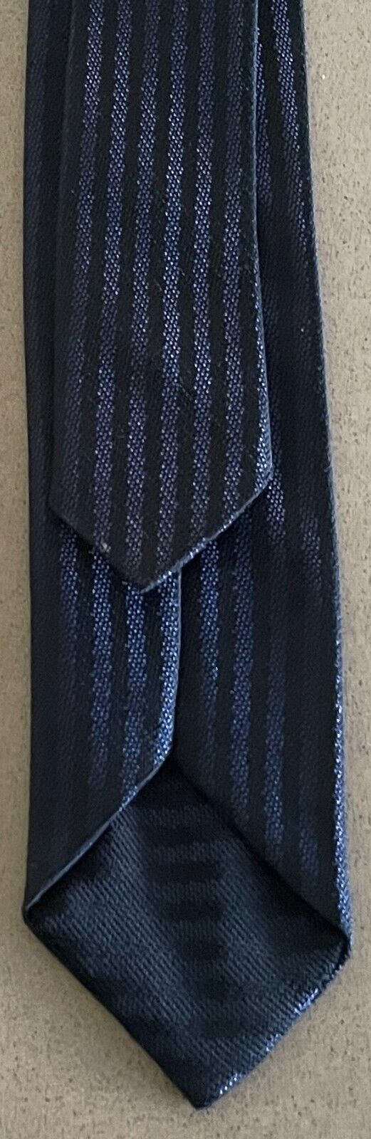 Mens Vintage 1960's 1970's YORK Thin Tie NeckTie Iridescent Black & Navy Stripe
