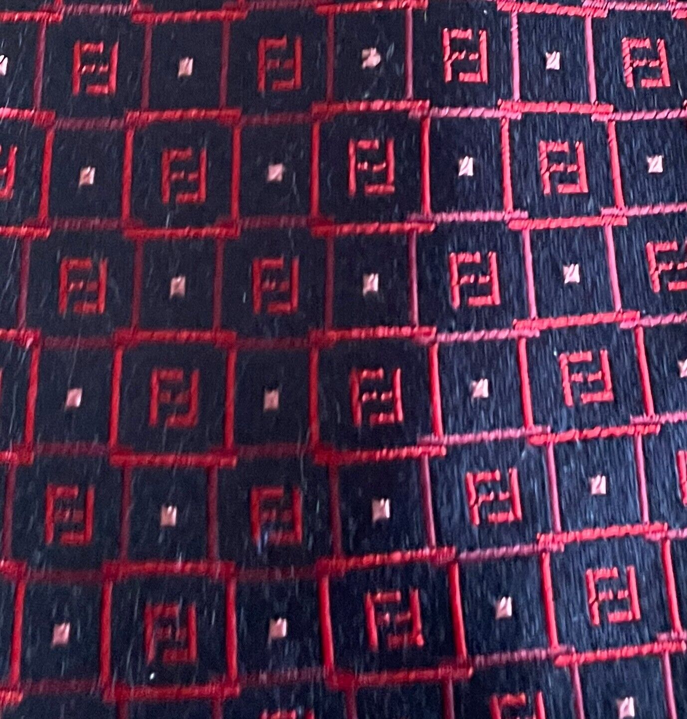 Mens Silk Tie FENDI Red Pink Navy Tile Print Made in Italy NeckTie