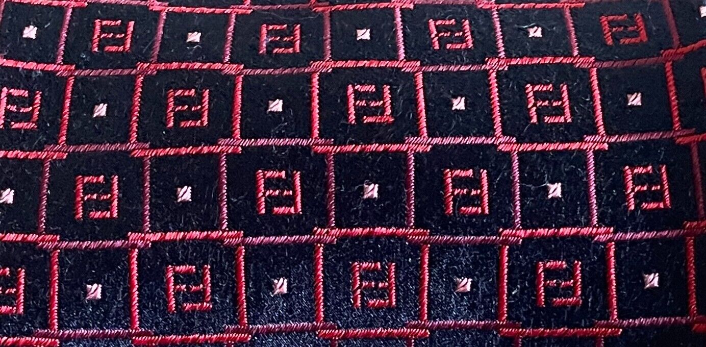 Mens Silk Tie FENDI Red Pink Navy Tile Print Made in Italy NeckTie