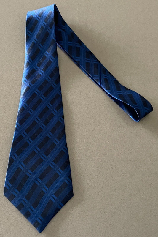 Mens NeckTie LOWES Blue and Black Rectangle Print Polyester Neck Tie