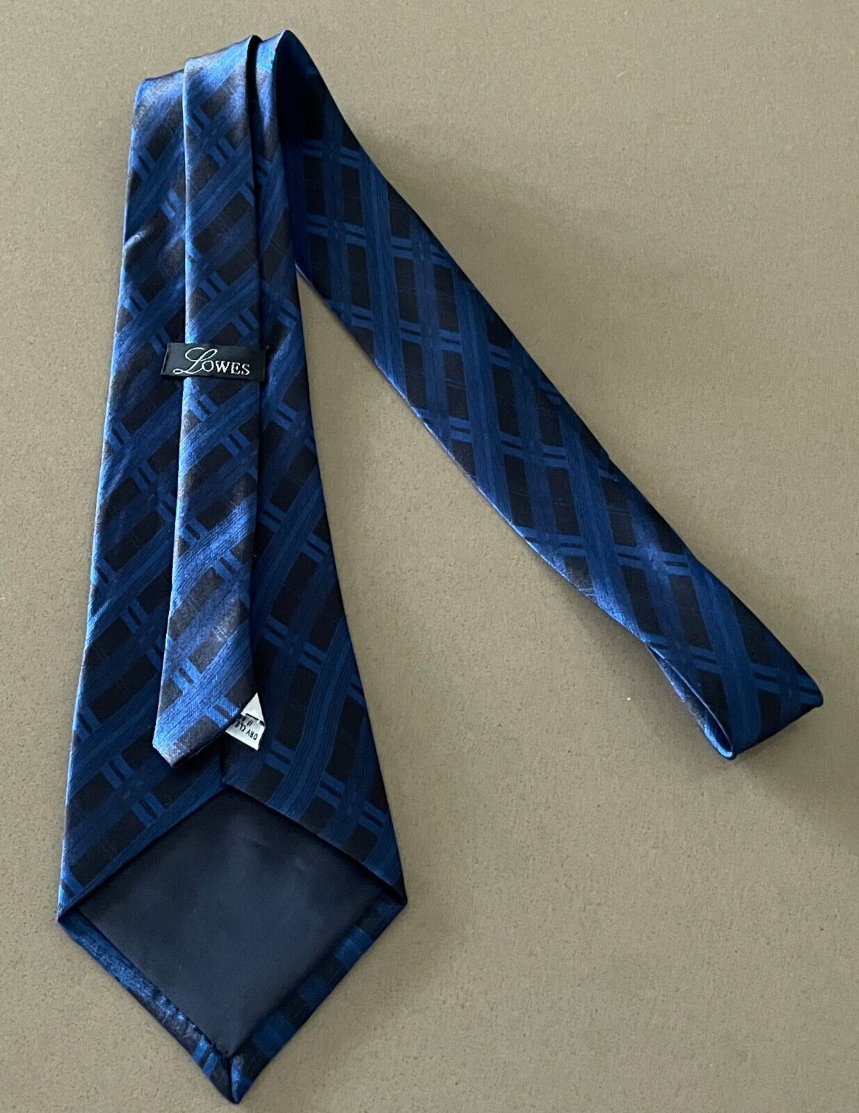 Mens NeckTie LOWES Blue and Black Rectangle Print Polyester Neck Tie