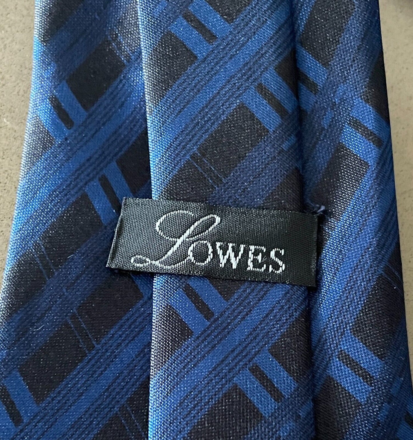 Mens NeckTie LOWES Blue and Black Rectangle Print Polyester Neck Tie