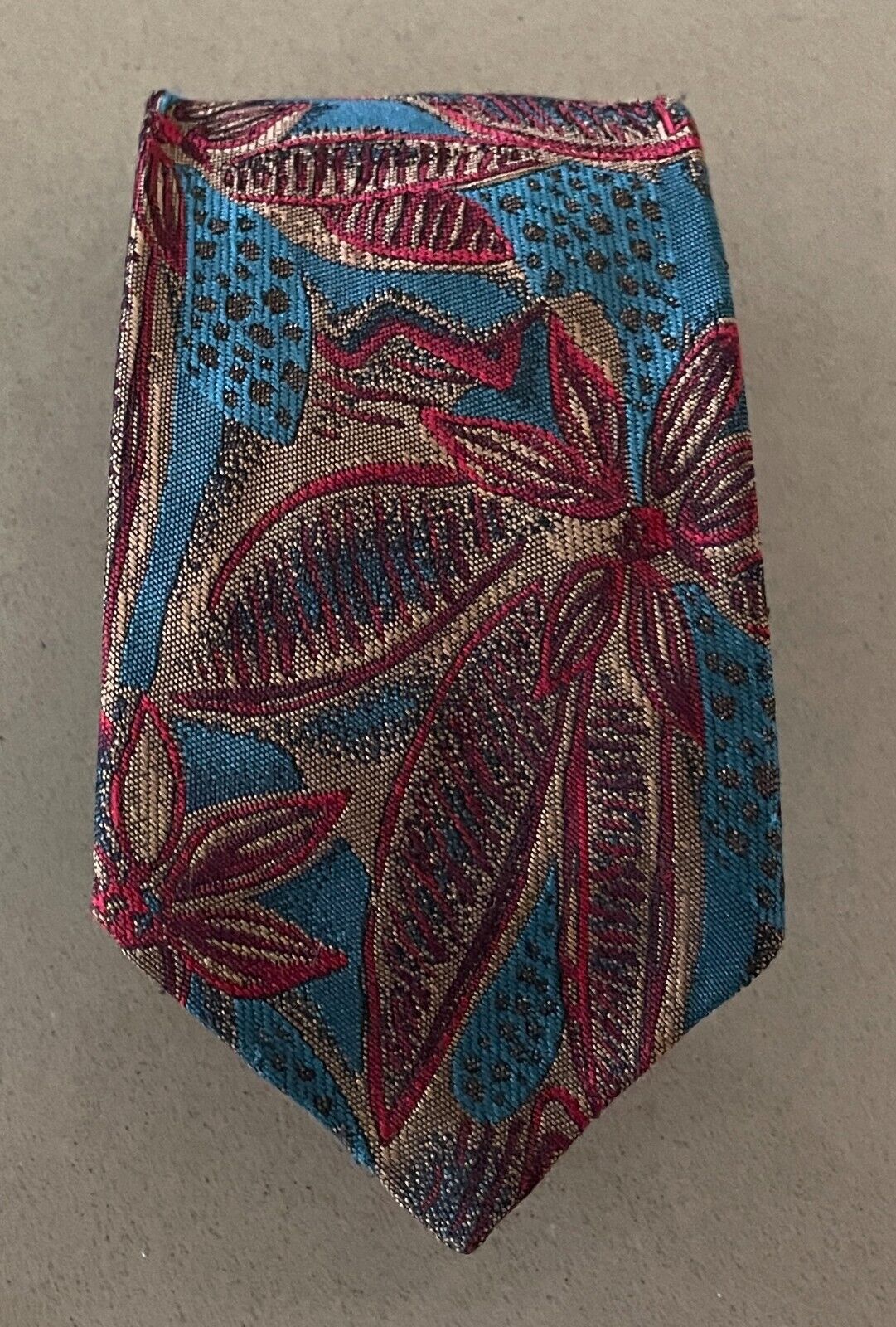 Mens NeckTie COMME SOIE Green Gold Maroon Floral Silk Wedding Formal 7.5cm W Vtg