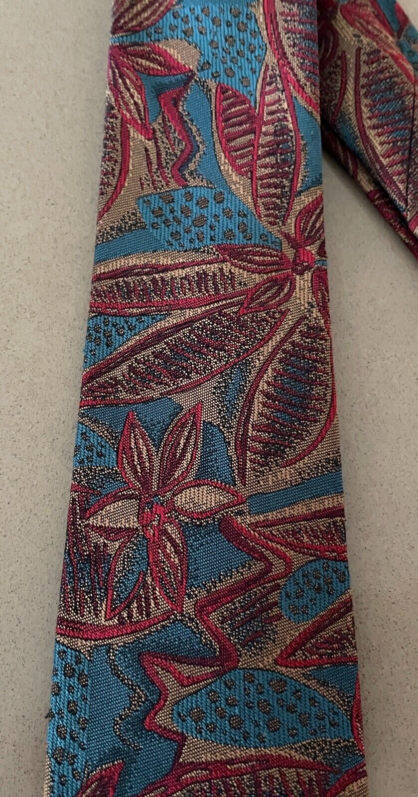 Mens NeckTie COMME SOIE Green Gold Maroon Floral Silk Wedding Formal 7.5cm W Vtg