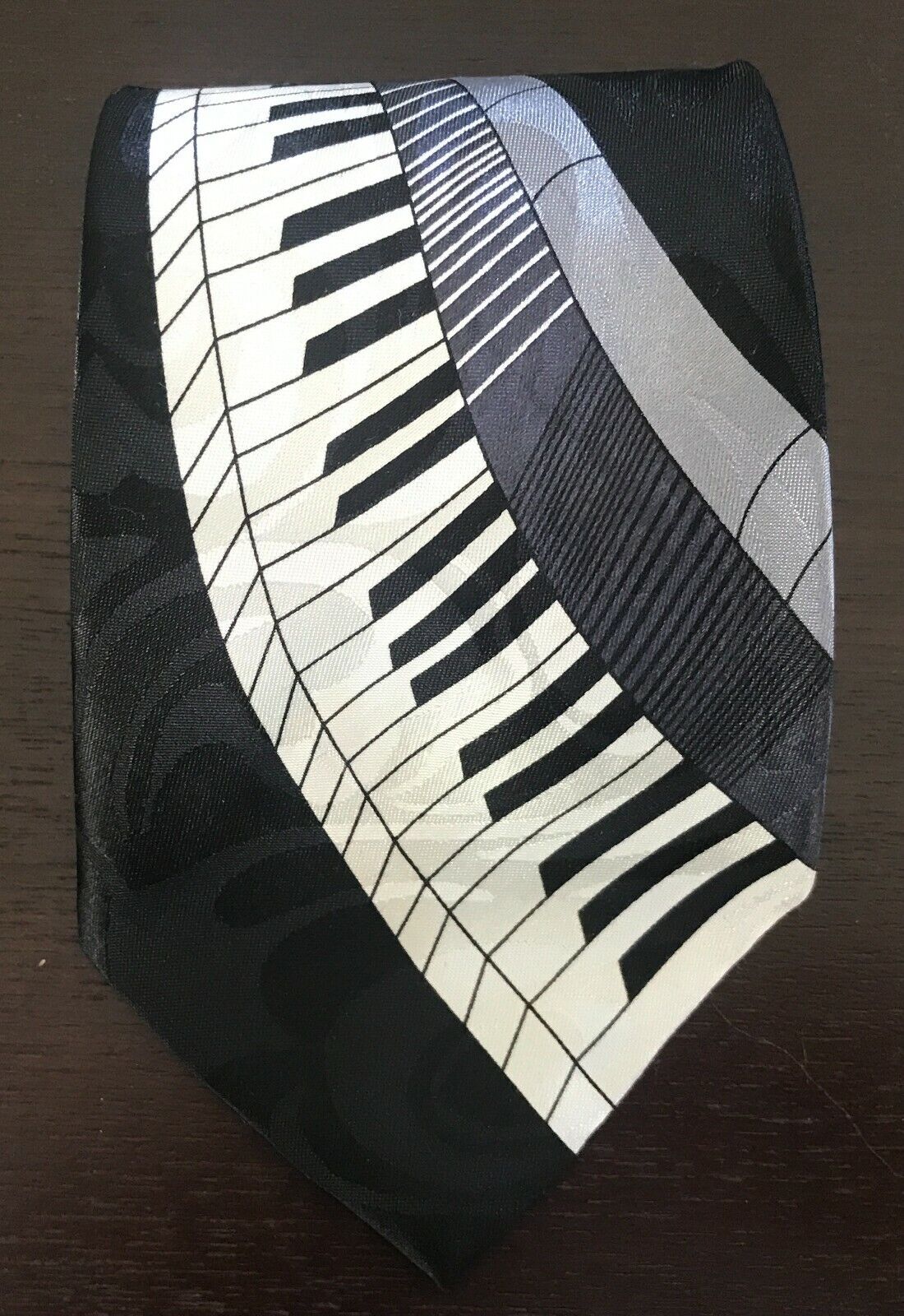 TIE MATE Australia Piano Keys NeckTie Jacquard Black Grey & White Satin Musical
