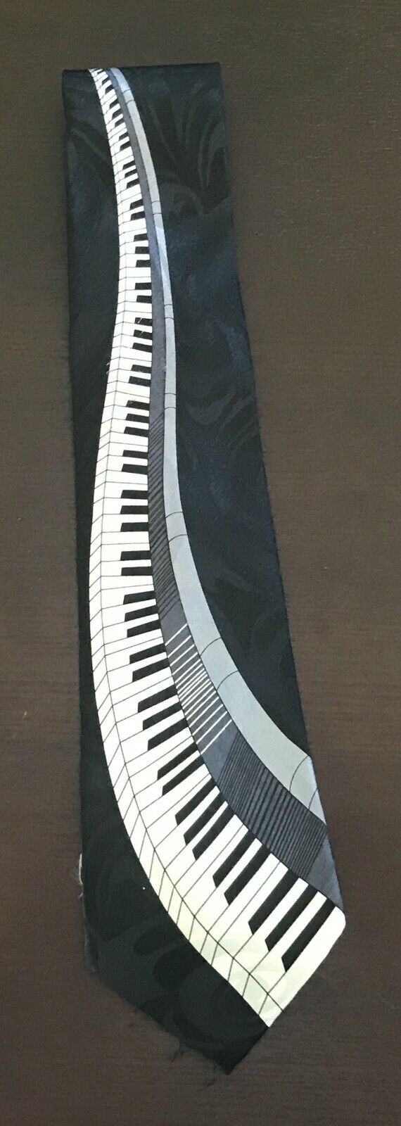 TIE MATE Australia Piano Keys NeckTie Jacquard Black Grey & White Satin Musical