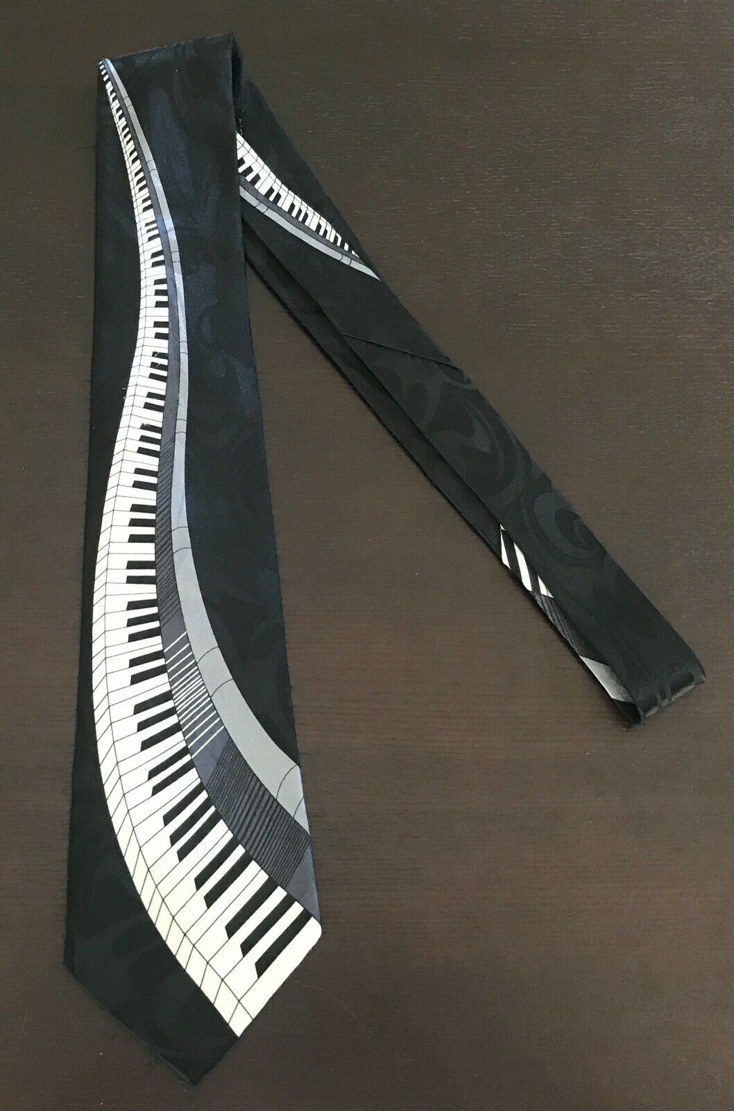 TIE MATE Australia Piano Keys NeckTie Jacquard Black Grey & White Satin Musical