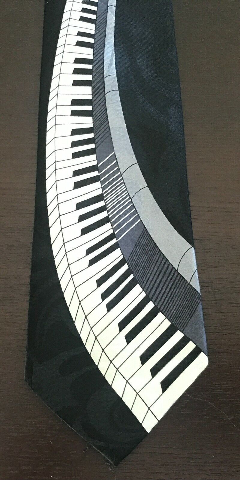 TIE MATE Australia Piano Keys NeckTie Jacquard Black Grey & White Satin Musical