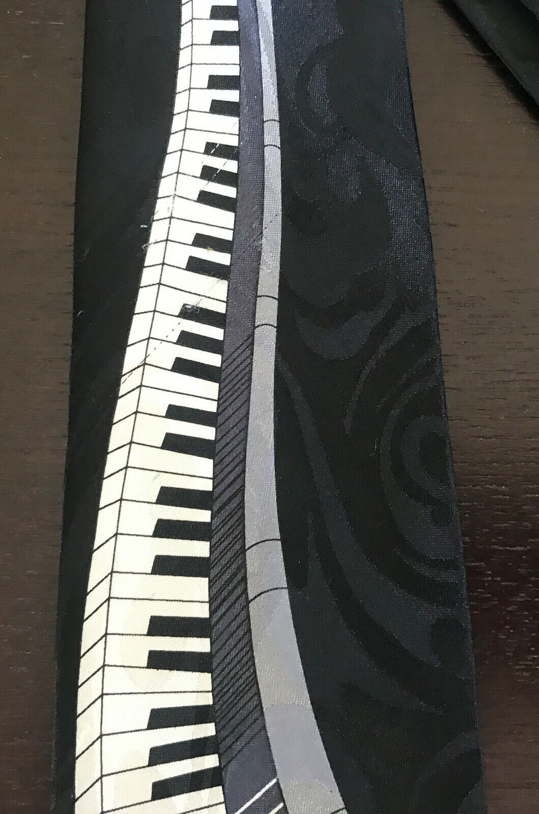 TIE MATE Australia Piano Keys NeckTie Jacquard Black Grey & White Satin Musical