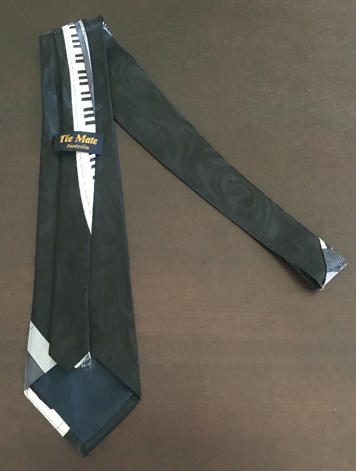 TIE MATE Australia Piano Keys NeckTie Jacquard Black Grey & White Satin Musical
